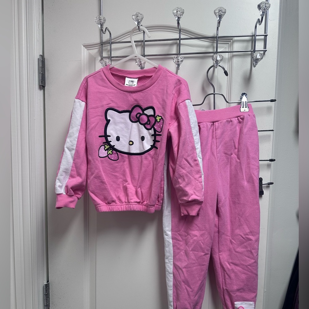 Hello Kitty Pink and White Kids Matching Long Sleeve Crew Neck Top & Jogger Set